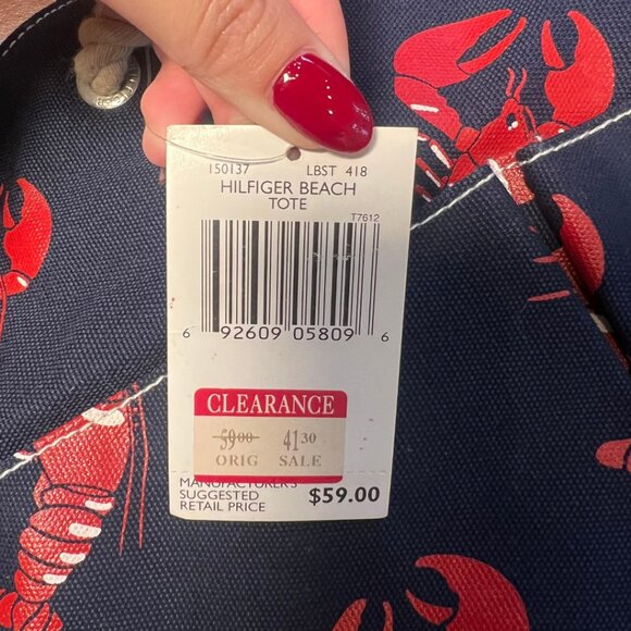 NWT Tommy Hilfiger Lobster Tote Bag Navy & Red Beach Purse Summer Accessory - Picture 3 of 6